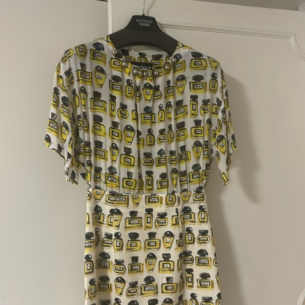 Boutique Moschino Yellow Perfume Print Dress